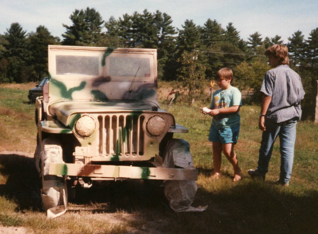 Camouflage painting the jeep