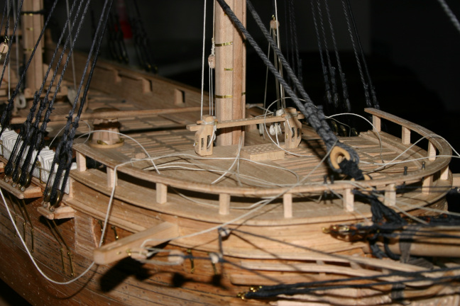 forecastle showing 
standing rigging and jeer lines