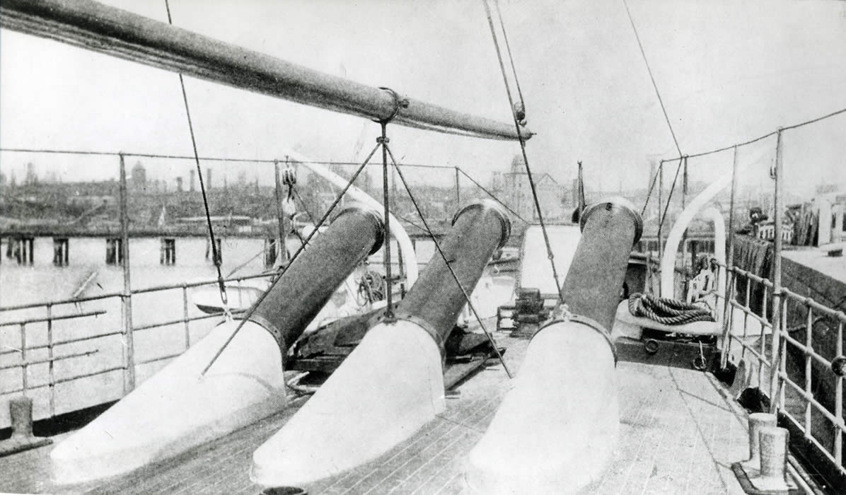 Vesuvius foredeck with cannon muzzles